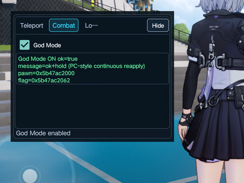 God Mode. Enable God Mode to prevent incoming damage.